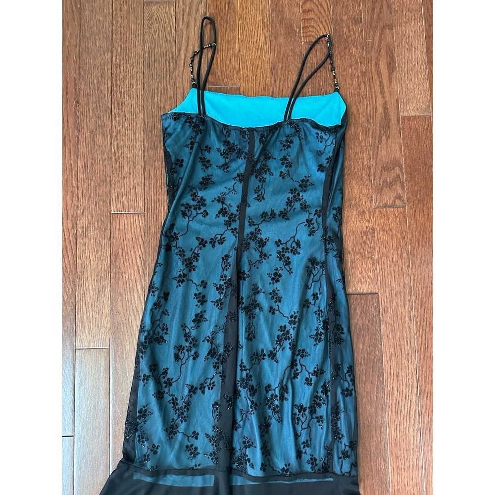 Sabora USA Vintage Y2K Gothic Mesh Glitter Black Blue Maxi Dress - Picture 7 of 11